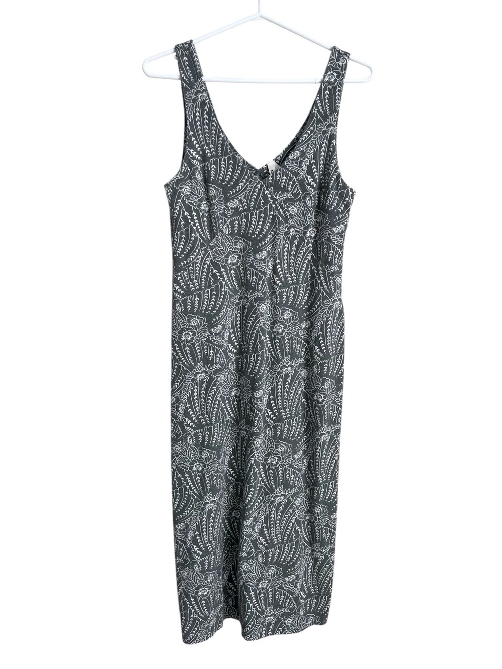 Pact Women’s Green Floral Midi Dress Organic Cotton Cottage Prairie Boho Medium